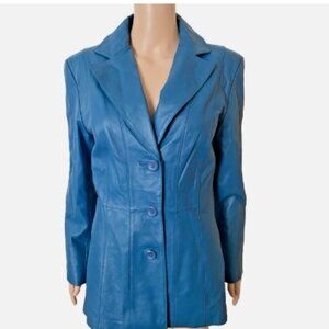 WORTHINGTON Blue Genuine Leather Blazer Jacket Medium - Excellent
